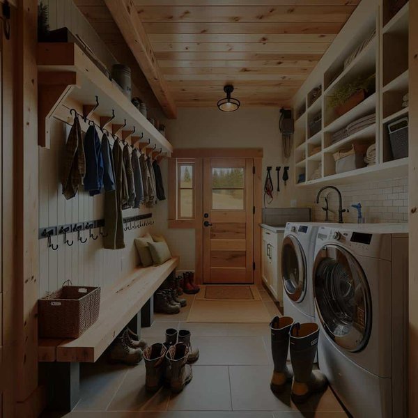 What's the Most Effective Arrangement for a Dual-Purpose Mudroom and Laundry Area in a Rural Home?